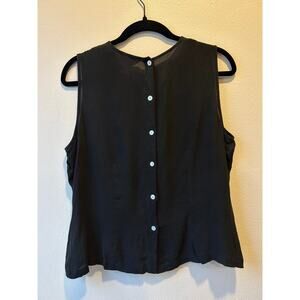 Allison Taylor 100% Silk Black Sleeveless Blouse Back Button Top L